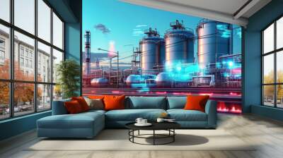  oil and gas power plant refinery with storage tanks facility for oil production or petrochemical factory infrastructure Wall mural