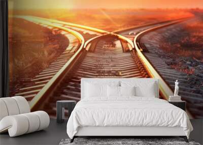  train tracks are on a railroad track,banner Wall mural