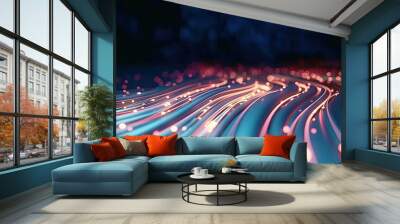 3d  abstract fast moving lines. High speed motion blur.  curved blue and red light path trail with bokeh blur effect. , The concept of technology and information data transfer. Abstract digital  Wall mural