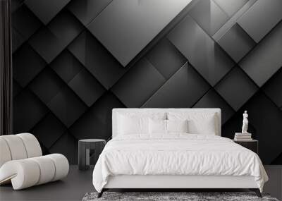 3d black diamond pattern abstract wallpaper on dark background, Digital black textured graphics poster background	
 Wall mural