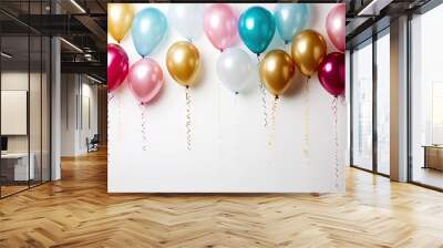 A bunch of balloons with the words happy birthday. Suitable for birthday invitations, greeting cards, social media posts, and any celebratory design projects that require a festive and cheerful elemen Wall mural