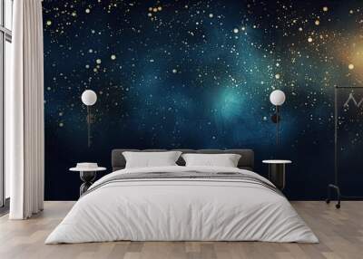 A close-up view of a blue and gold background with stars. Suitable for celestial, festive, or glamorous design projects such as invitations,  holiday-themed graphics.glitter lights. de focused. banner Wall mural