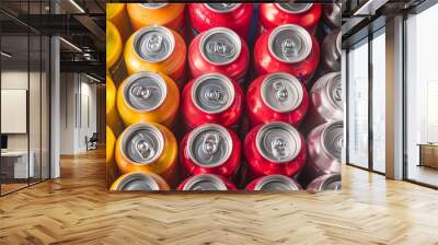 A closeup of cans, cold canned drinks Wall mural