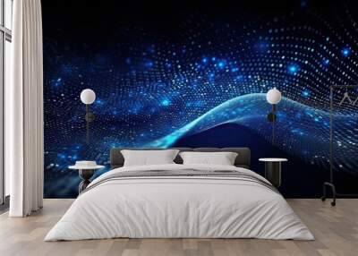 a futuristic blue light wave background , wave technology digital network background with blue light, digital wave effect, corporate concept, Cyberspace of future.Science and innovation of technology. Wall mural