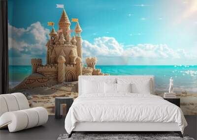 A Majestic Sandcastle on a Sunny Beach Wall mural