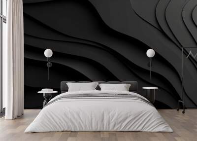 Abstract black luxury background. luxurious black line background. Dark black wave.Curved surface with light is a monochromatic photo capturing artistic, abstract, and minimalist concepts. Wall mural