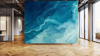 Abstract blue teal and white water background, with swirling  waves or ocean swirls. dark blue teal water watercolor background.  Wall mural