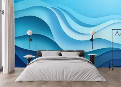 abstract blue wave paper art background. A blue and white abstract background with waves is a versatile design suitable for website backgrounds, social media graphics, and print materials.  Wall mural