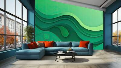 abstract green background with waves, green paper art, A green abstract background with wavy lines - Suitable for nature-themed designs, environmental concepts, or vibrant and modern digital art Wall mural