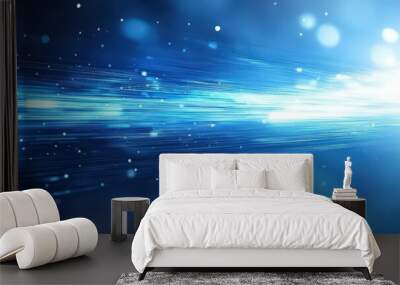 Abstract Light Streaks in a Starry Blue Digital Space Setting Wall mural