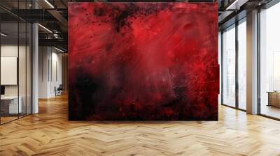 Abstract red and black textured background with dynamic brush strokes and splashes, creating a bold and intense visual impact with a sense of movement and energy. red grunge wall texture, halloween
 Wall mural