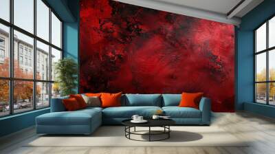 Abstract red and black textured background with dynamic brush strokes and splashes, creating a bold and intense visual impact with a sense of movement and energy. red grunge wall texture, halloween Wall mural