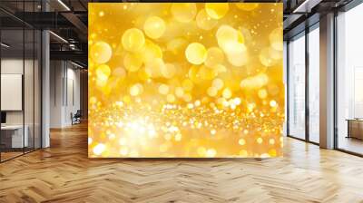 Abstract yellow glitter background with bokeh and light effect for decoration, banner design, yellow bokeh blur circle variety gold white background. Dreamy soft focus wallpaper backdrop. Wall mural