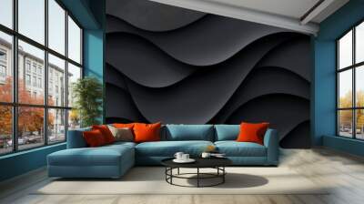 astract black background with waves, black paper art, black abstract background with wavy lines. for nature-themed designs, environmental concepts, or vibrant and modern digital art.black paper cut Wall mural