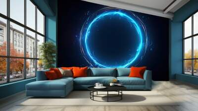 blue circle light frame on black background.Blue light effects on round placeholder for your text on dark background.a blue glowing circle.for futuristic or technology-themed designs. Wall mural