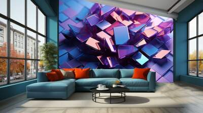 Blue cubes  abstract curved glass background, A 3D image of a colorful object on a blue surface. Ideal for vibrant product presentations, creative advertising,  Wall mural