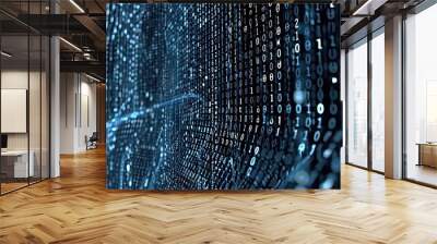 blur binary data with dots and lines. Depth of field effect applied. Concept for big data, deep machine learning, artificial intelligence, business technology background Wall mural