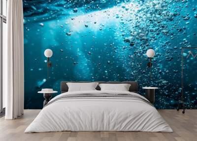 close up air bubbles in  water ocean, underwater photography water in natural light, blue and teal enderwater  Wall mural