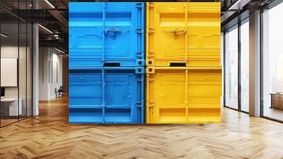 Close Up of Blue and Yellow Shipping Containers Wall mural