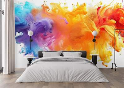 Colorful paint splash mixed into white background suitable for artistic backgrounds, Color liquid ink splash abstract background rainbow art. Rainbow splash collage mix flow drip. Fluid wave color  Wall mural