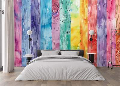 colorful wood planks on bright colored background,  Wall mural