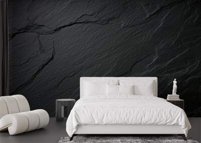 Dark grey black slate texture background. Black stone texture. Black granite slabs background Wall mural