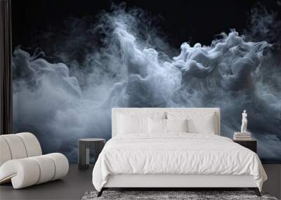 dark smoke streaming through a dark space,Smoke black ground fog cloud floor mist background steam dust dark white horror overlay. Wall mural