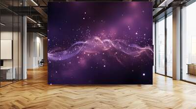 Digital purple particles wave and light abstract background with shining dots stars. Wall mural