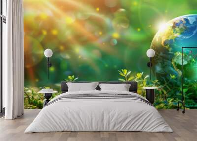 earth on green grass surrounded by trees and leaves,banner, Earth Day ,Environment Wall mural