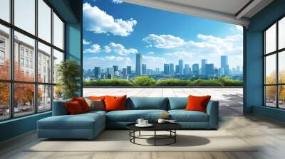 empty patio with a skyline view,  Wall mural