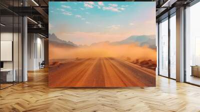 empty road in a desert at sunset Wall mural