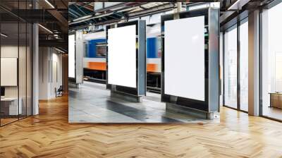 empty white blank billboard in train station, Mock up white blank Billboard Media Advertising Poster template at  train Station city street Wall mural