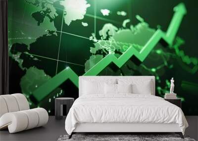 Green stock market graph rising up with digital globe background. Global Stock market rally or recovery concept.stock, cryptocurrency background	
 Wall mural