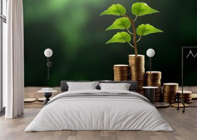 Small tree on stack coins bar chart graph idea for esg investment sustainable organizational development Wall mural