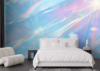 Sunlight flare background with light refraction and reflection. rainbow foil texture. Soft holographic pastel unicorn marble background
 Wall mural