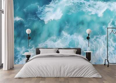 surface waves on the beach,  Blue sea surface, top view Wall mural