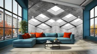 the roof of an auditorium in a concrete building, Cement panel ceiling square block pattern Lighting Architecture details, A modern and stylish representation of architectural design. for contemporary Wall mural