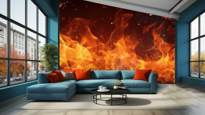 Vibrant Flames Dancing in Dark Background Wall mural