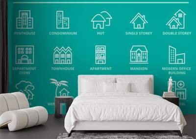 Icons set of Buildings and Residence. Pixel Perfect Icons. Simple mono linear pictogram pack stroke vector logo concept for web graphics. Wall mural