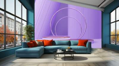 3D rendered podium for your product showcase. Violet matt shapes with gold elements. Vector 3d illustration. Wall mural