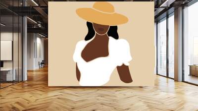 Beautiful Woman illustration in boho art style. Modern fashion background. Wall mural