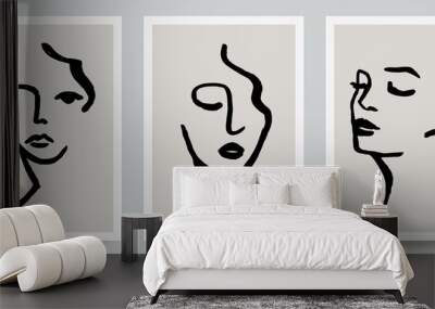 Hand-drawn abstract face illustrations. Trendy vector art prints. Wall mural