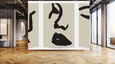 Hand-drawn abstract face illustrations. Trendy vector art prints. Wall mural