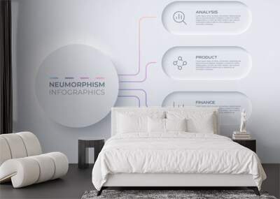 Neumorphism design infographic, 4 option chart. Minimal clean design. Wall mural