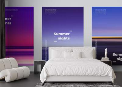 Summer beach night backgrounds set. Creative gradients in summer colors. Ocean horizon, beach and sunsets. Wall mural