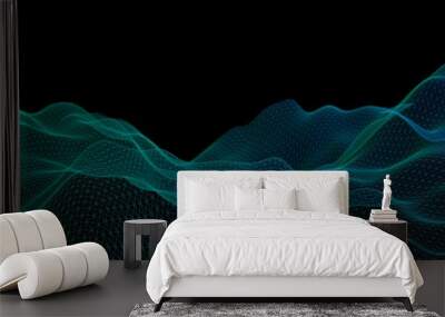 Abstract landscape on a dark background. Cyberspace grid. Hi-tech network. 3D illustration Wall mural