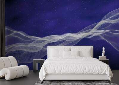 Abstract purple-blue starry background. White cyberspace grid. hi tech network. Outer space. Starry outer space texture. Deep space. Universe. 3D illustration Wall mural