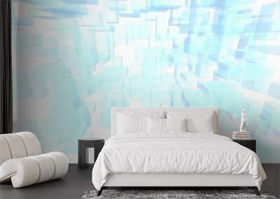 Blue and white abstract digital and technology background. The pattern with repeating rectangles. 3D illustration Wall mural