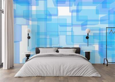 Blue and white abstract digital and technology background. The pattern with repeating rectangles. 3D illustration Wall mural