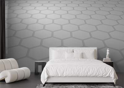 Honeycomb on a gray background. Perspective view on polygon look like honeycomb. Extruded, bump cell. Isometric geometry. 3D illustration Wall mural